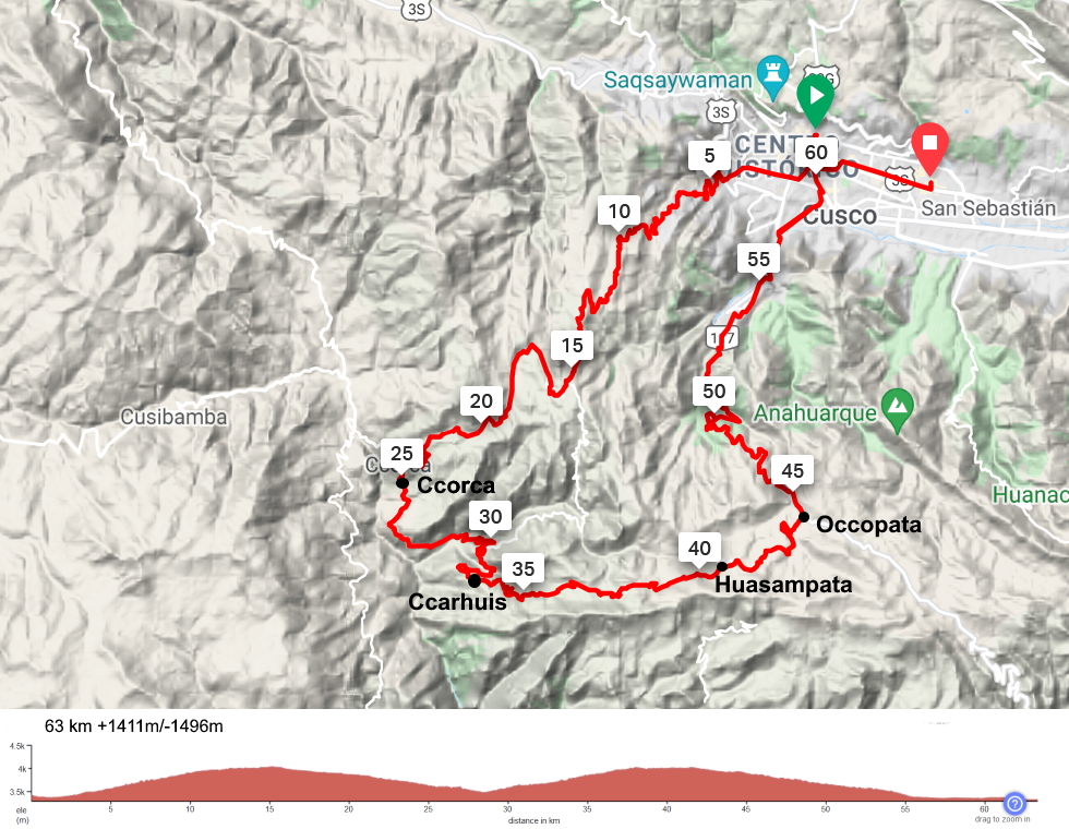 Bike Route Map Cusco Ccorca Ccarhuis Occopata